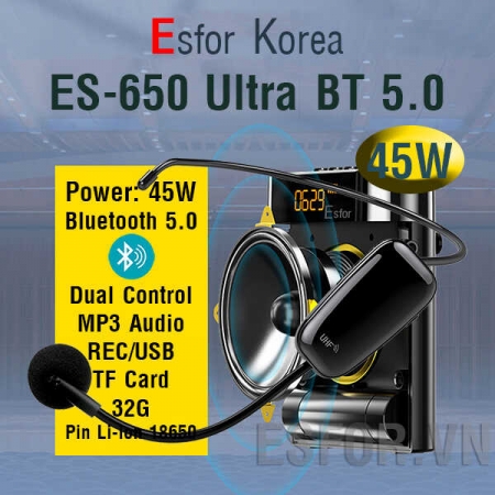 Máy trợ giảng Không dây Hàn Quốc ESFOR ES-650 Ultra Dual Control Loa Bluetooth 45W (CO, Hải Quan)