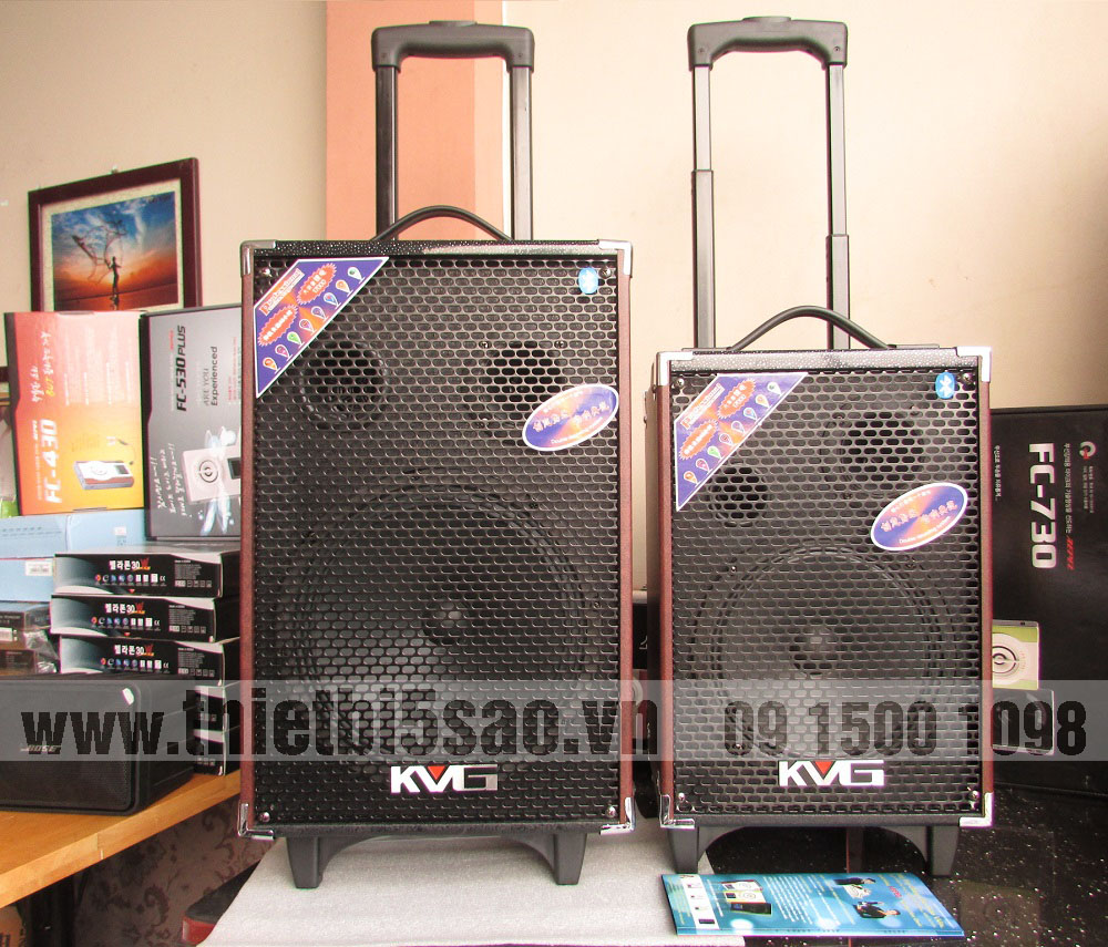 Loa vali kéo KVG A130-Q10S Audio 2.0 (300W, Bluetooth, USB, thẻ nhớ, Guitar IN, Out) da Nâu, Bass trầm