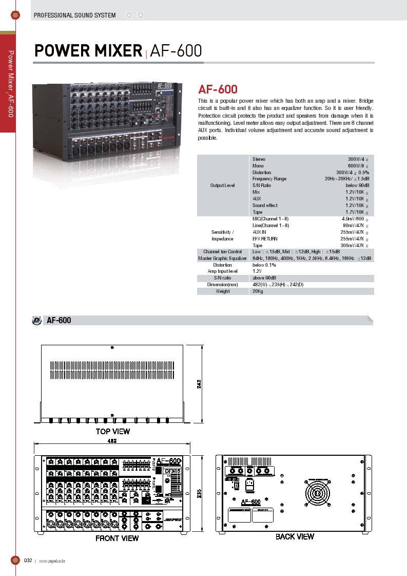 Power Mixer AF-600 (AEPEL Made In KOREA) nhập khẩu từ Hàn Quốc