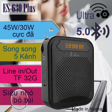 Máy trợ giảng không dây Hàn Quốc ESFOR ES-630 PLUS 45W, Bluetooth 5.0, Line Out, 3 Mic, 5 kênh song song